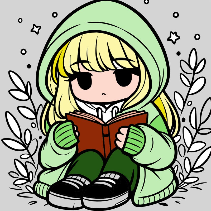 girl in oversized hoodie reading a book