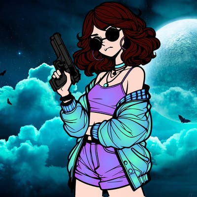 stylish teenage girl with gun