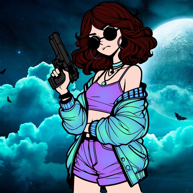 stylish teenage girl with gun