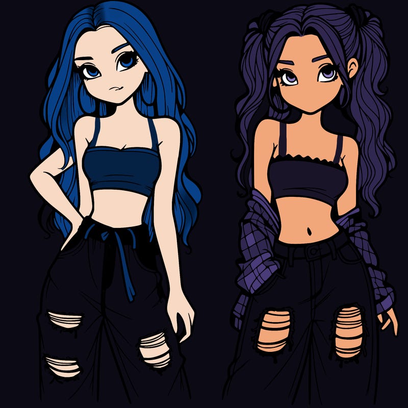 2 girls in crop tops and baggy jeans ripped