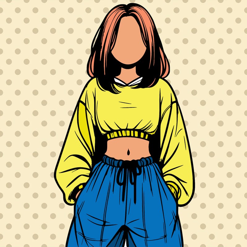 realistic girl faceless with baggy pants and a crop top