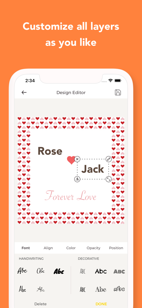 Labelr: Label & Sticker Maker - Labelr mobile app design editor interface for customizing sticker layers and fonts