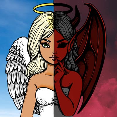 realistic angel half demon