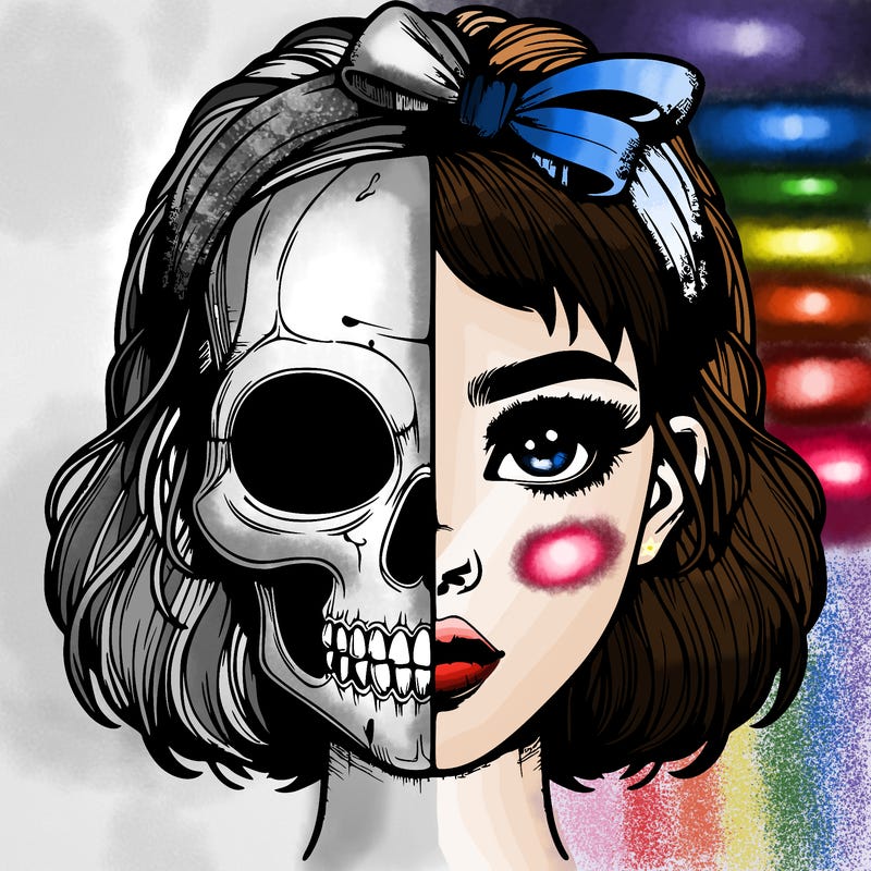 realistic girl with half skull mask