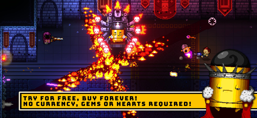Enter the Gungeon - Enter the Gungeon gameplay with bullet hell combat and a banner highlighting no microtransactions