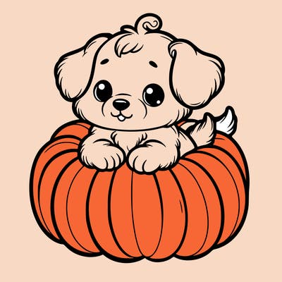 cute little puppy in a pumpkin