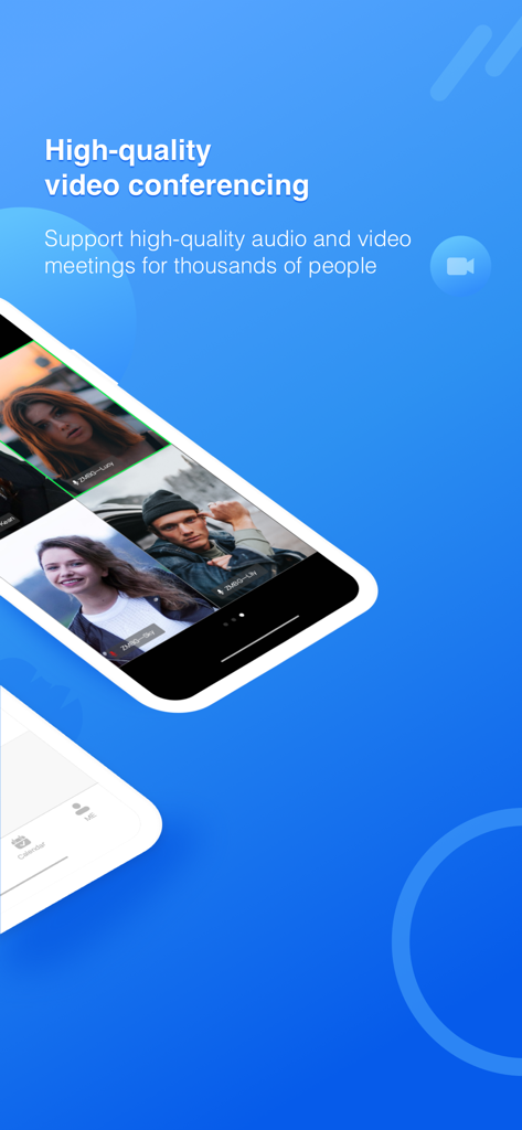 Zhumu Mobile App-Bildschirm, der hochwertige Videokonferenzen mit mehreren Teilnehmern in einem Gruppenanruf zeigt.