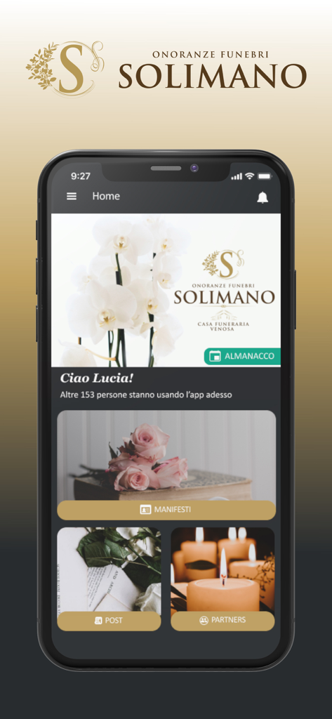 Solimano Funeral - Solimano Funeral mobile app home screen interface showing obituary notices and digital condolence services
