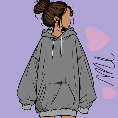 realistic girl with a oversized sweatshirt on and a bun