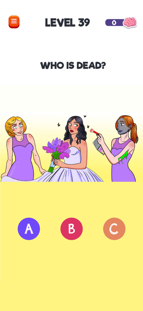 Riddle Test: Brain Teaser Game - Level 39 of Riddle Test brain teaser game asking who is dead among three characters