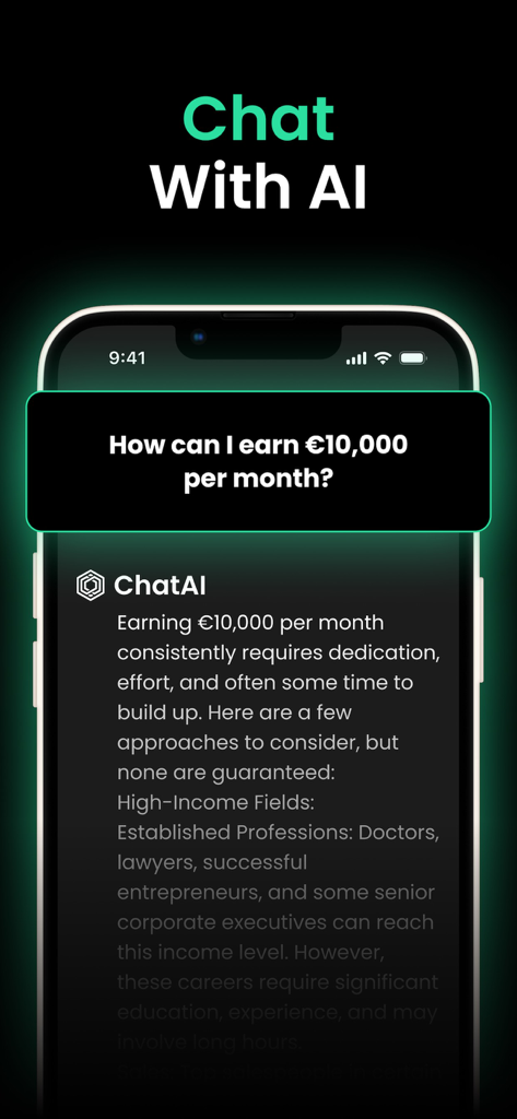 ChatBy AI Chat Bot and Creator - ChatBy AI chat bot interface displaying a conversation about career advice
