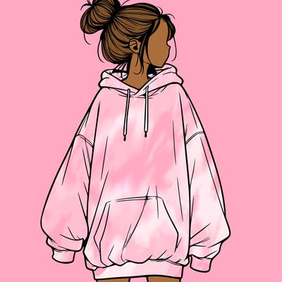 realistic girl with a oversized sweatshirt on and a bun