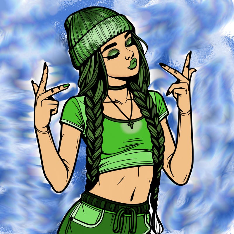 realistic teenage girl with braids and a beanie and crop top doing 🫶🏼