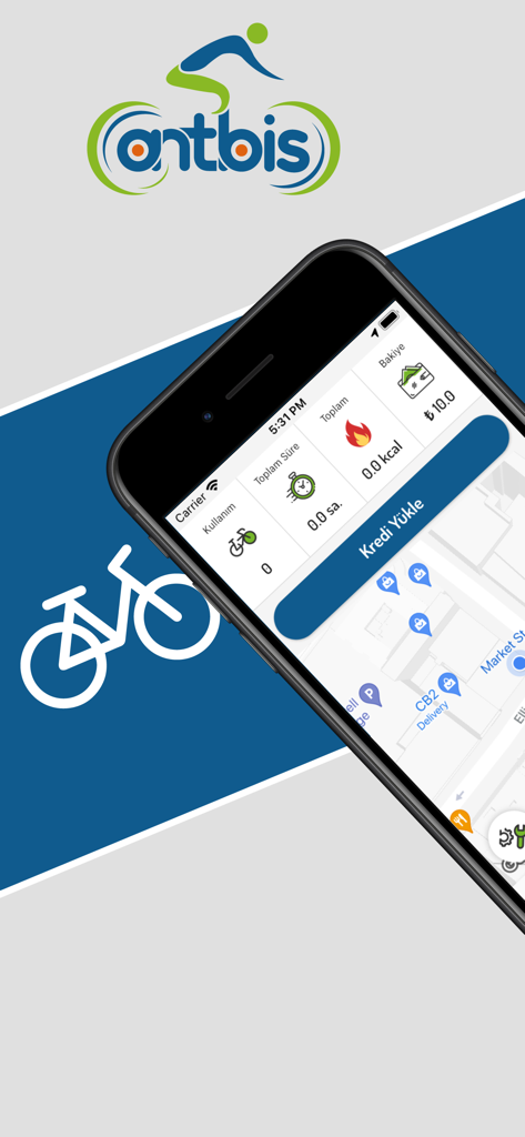 Antbis - ANTALYA - Antbis mobile app interface showing bike rental statistics and city map for Antalya