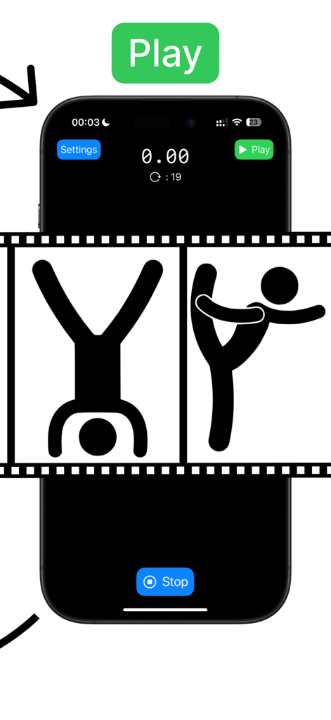 Loovre - loop video recorder - Loovre mobile app interface showing playback controls and fitness stick figure icons