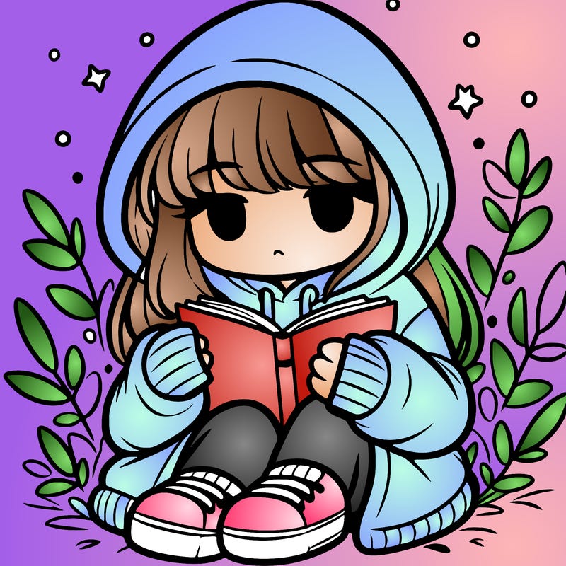 girl in oversized hoodie reading a book