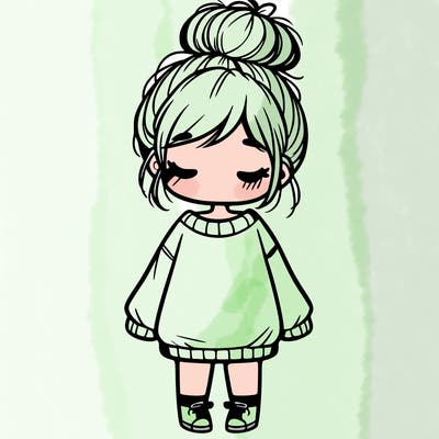 cute girl with baggy sweater and messy bun