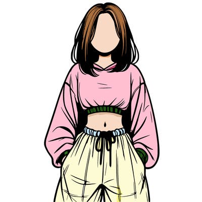 realistic girl faceless with baggy pants and a crop top