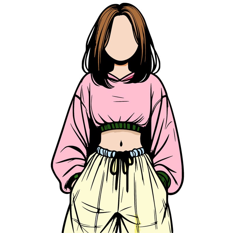 realistic girl faceless with baggy pants and a crop top
