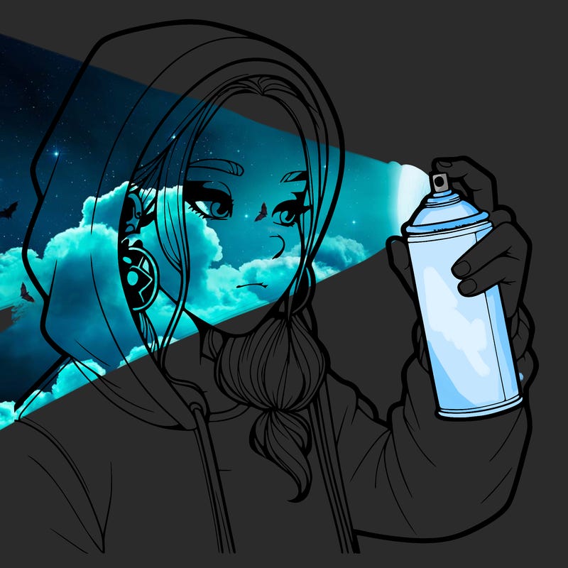 a realistic girl, spray painting