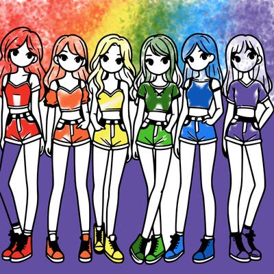 a group of girls wearing crop tops and shorts