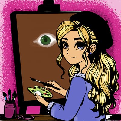 realistic girl artist painting a blank canvas