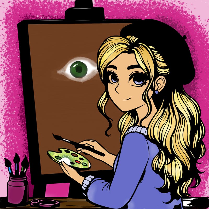 realistic girl artist painting a blank canvas