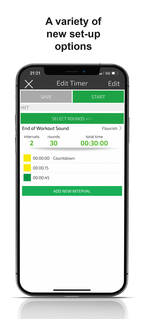 Gymboss Interval Timer - The Edit Timer screen in the Gymboss app showing custom interval and round settings for a HIIT workout