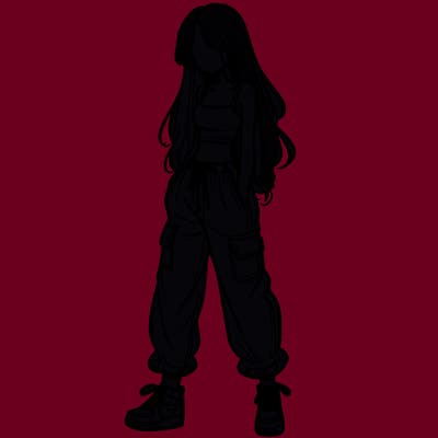 girl in baggy pants crop top and long hair