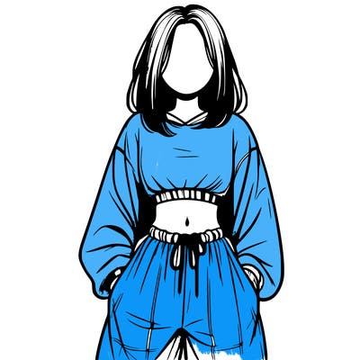 realistic girl faceless with baggy pants and a crop top