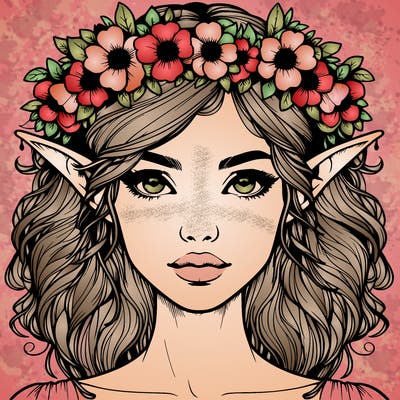 realistic female elf with flower crown