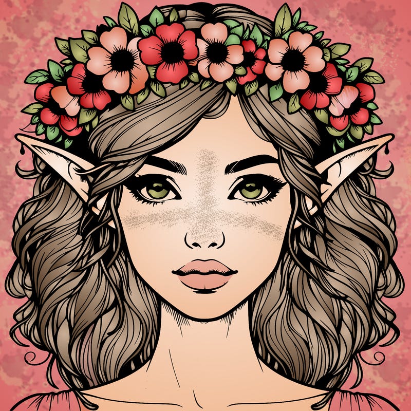 realistic female elf with flower crown