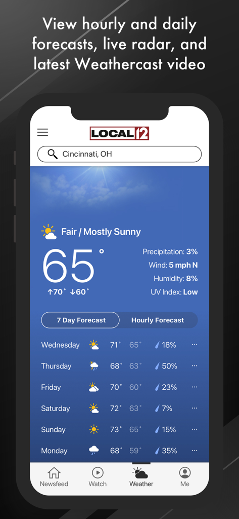 WKRC Local 12 app weather forecast for Cincinnati Ohio