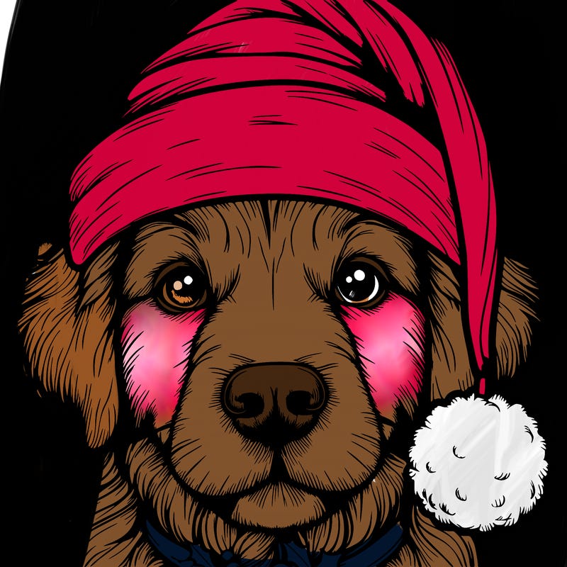 realistic dog with a christmas hat