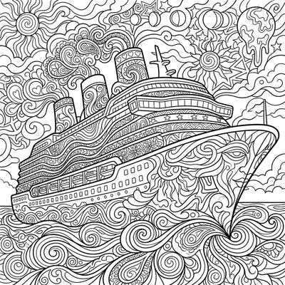 Dive into a world of intricate patterns and whimsical shapes with this unique psychedelic cruise ship coloring page. Perfect for adults and teens seeking a creative escape, this design promises hours of mindful relaxation as you bring its trippy details to life.