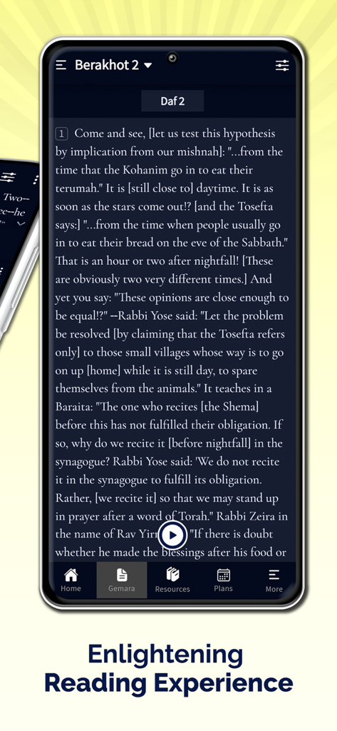 English translation of Jerusalem Talmud text on mobile app interface.
