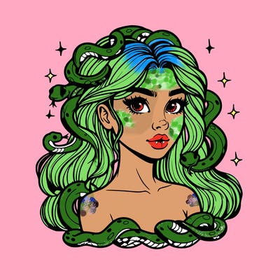 realistic girl with snakes as hair