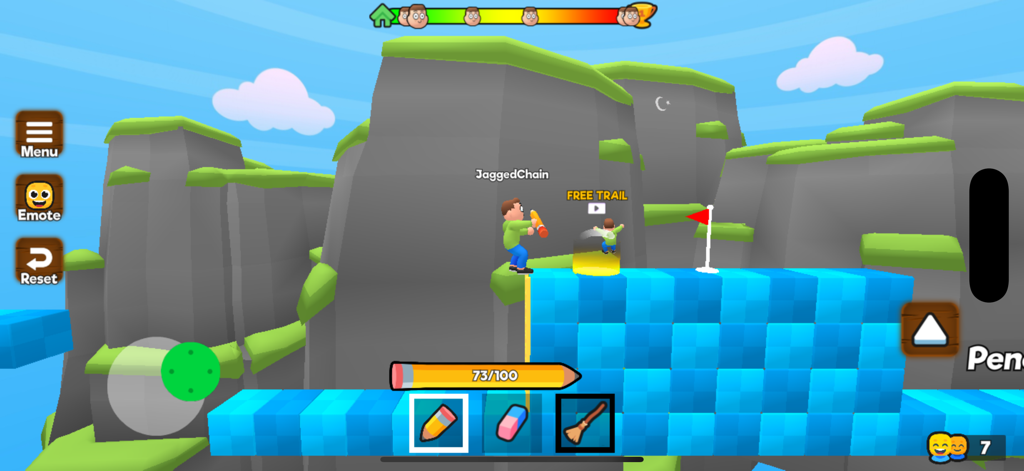 A blocky character in Draw my Path Obby standing on a blue platform with drawing tools visible on screen.