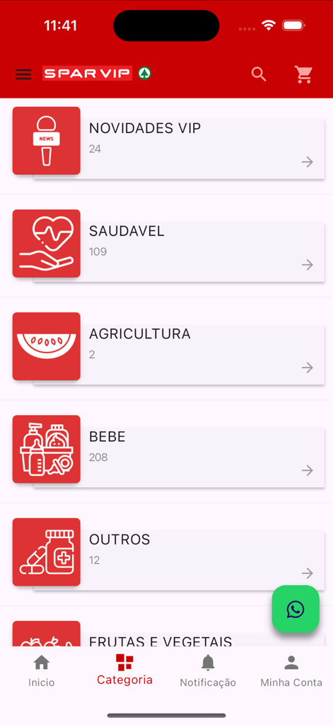 SPAR VIP - Category selection screen in the SPAR VIP app showing grocery departments like healthy food and baby products