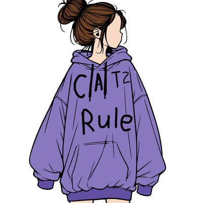 realistic girl with a oversized sweatshirt on and a bun