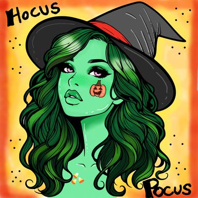 realistic witch girl with wavy hair and lips