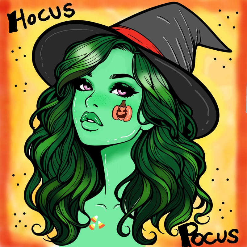 realistic witch girl with wavy hair and lips