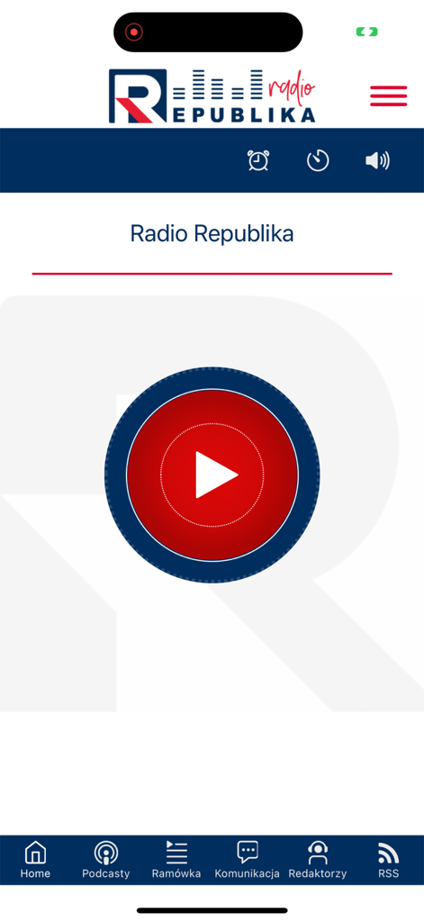 Radio Republika - Radio Republika mobile app home screen with a large red play button for live streaming