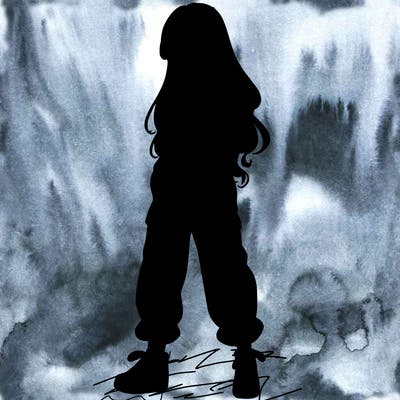 girl in baggy pants crop top and long hair