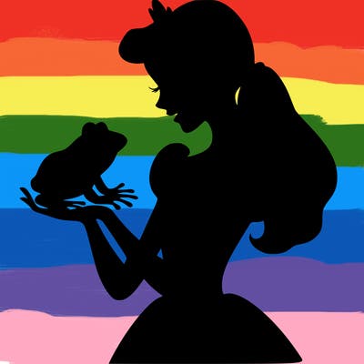 a shadow of a princess holding a frog realistic