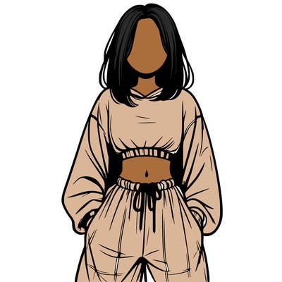 realistic girl faceless with baggy pants and a crop top