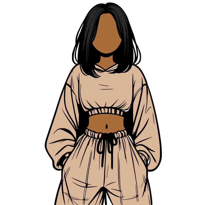 realistic girl faceless with baggy pants and a crop top