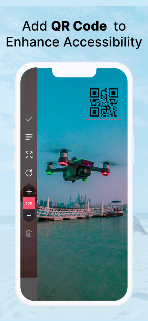 eZy Watermark Videos Pro - Añadiendo una marca de agua de código QR a un video de dron usando la interfaz de la aplicación eZy Watermark Videos Pro.