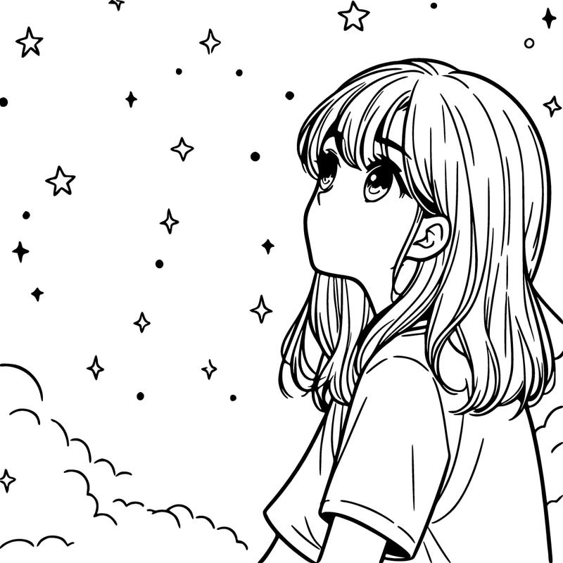 girl looking at stars realistic