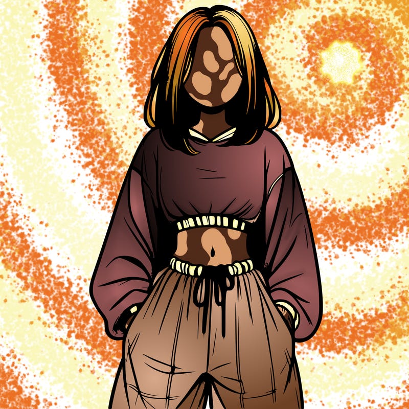 realistic girl faceless with baggy pants and a crop top